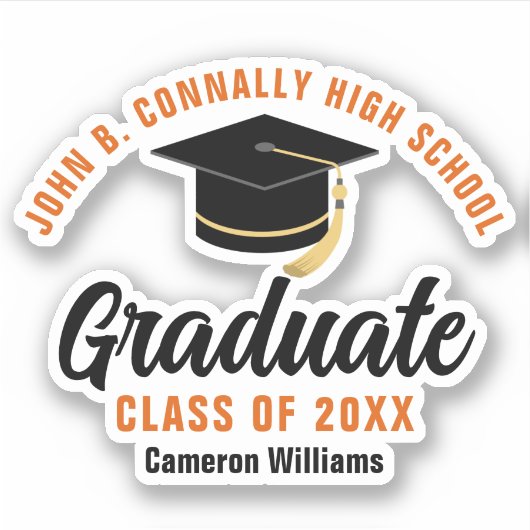 Orange Black Graduate Personalisiert 2025 Abschlus Aufkleber (Vorderseite)