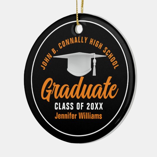 Orange Black Graduate Personalisiert 2025 Abschlus Keramik Ornament (Links)