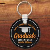 Orange Black Graduate Personalisiert 2025 Abschlus Schlüsselanhänger (Vorderseite)