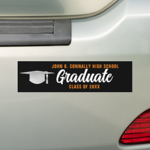 Orange Black Graduate Personalisierter Abschluss Autoaufkleber