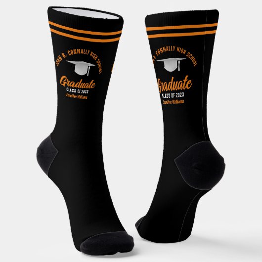 Orange Black Graduate Personalisierter Abschluss Socken (Gewinkelt)