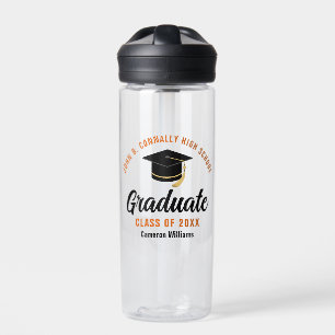 Orange Black Graduate Personalisierter Abschluss Trinkflasche