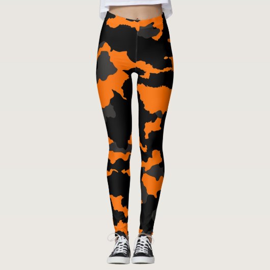 Orange Black Gray Camouflage Camouflage Pattern Leggings (Vorderseite)