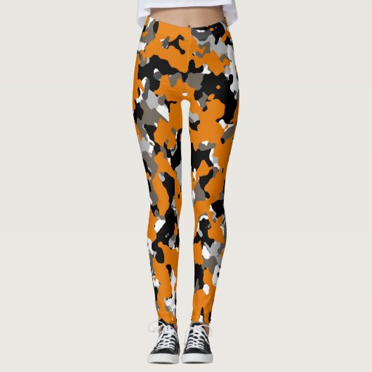 Orange Black Gray Tan Camouflage Camouflage drucke Leggings (Vorderseite)
