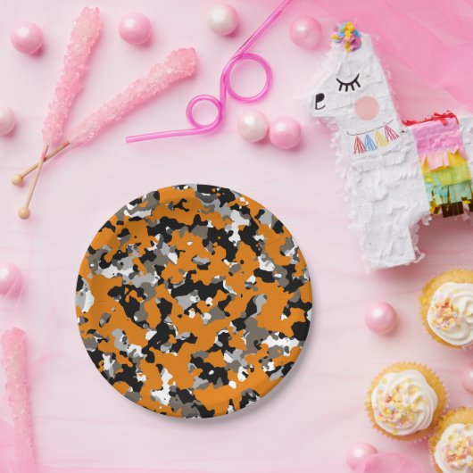 Orange Black Gray Tan Camouflage Camouflage Print  Pappteller (Party)