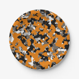 Orange Black Gray Tan Camouflage Camouflage Print  Pappteller