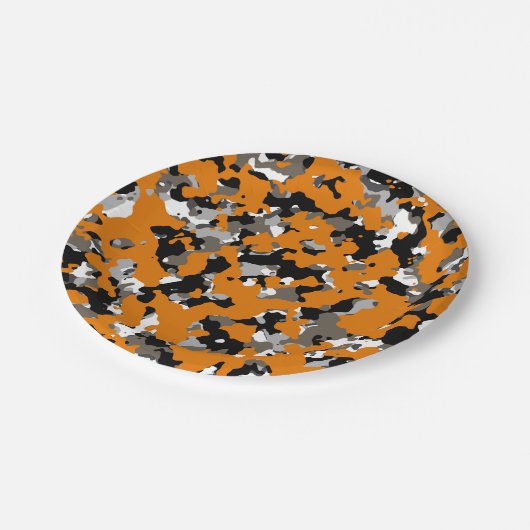 Orange Black Gray Tan Camouflage Camouflage Print  Pappteller (Schrägansicht)