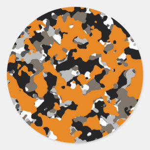 Orange Black Gray Tan Camouflage Camouflage Print  Runder Aufkleber
