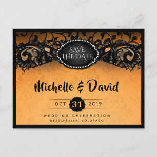 Orange & Black Halloween Elegant Save the Date Ankündigungspostkarte