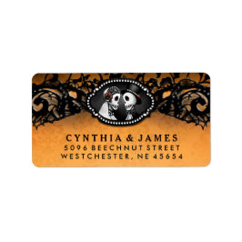 Orange Black Halloween Elegante Hochzeitsskelette Adressaufkleber