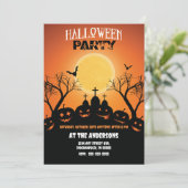 Orange Black Halloween-Party Pumpkin Graveyard Einladung (Stehend Vorderseite)