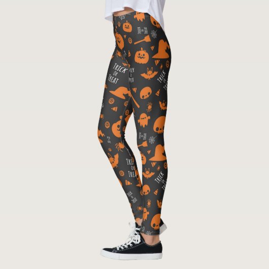 Orange Black Halloween Trick oder Treat Icons Leggings (Links)