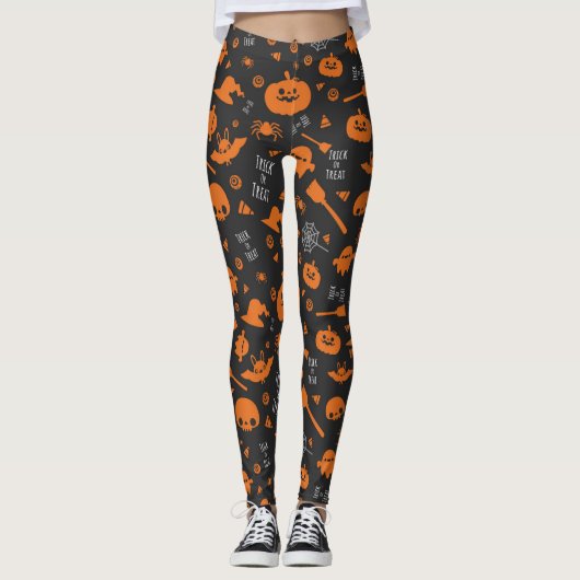 Orange Black Halloween Trick oder Treat Icons Leggings (Vorderseite)