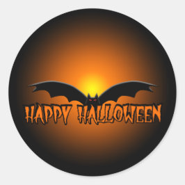 Orange Black Happy Halloween Bat Sticker