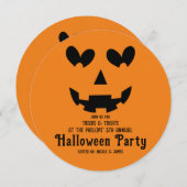 Orange & Black Happy Heart Pumpkin Halloween Einladung (Vorne/Hinten)
