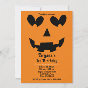 Orange & Black Happy Heart Pumpkin Halloween Einladung
