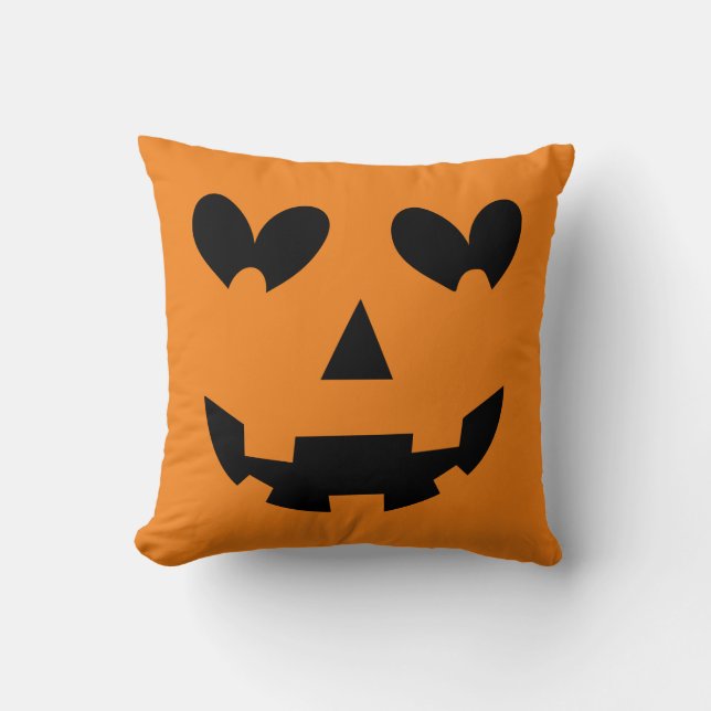 Orange & Black Happy Heart Pumpkin Halloween Kissen (Vorderseite)
