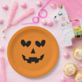 Orange & Black Happy Heart Pumpkin Halloween Pappteller (Party)