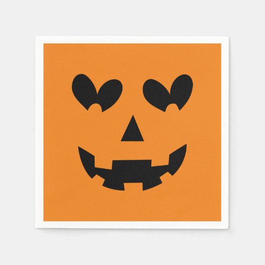 Orange & Black Happy Heart Pumpkin Halloween-Party Serviette (Vorderseite)