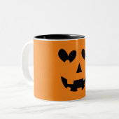 Orange & Black Happy Heart Pumpkin Halloween Zweifarbige Tasse (Vorderseite Links)
