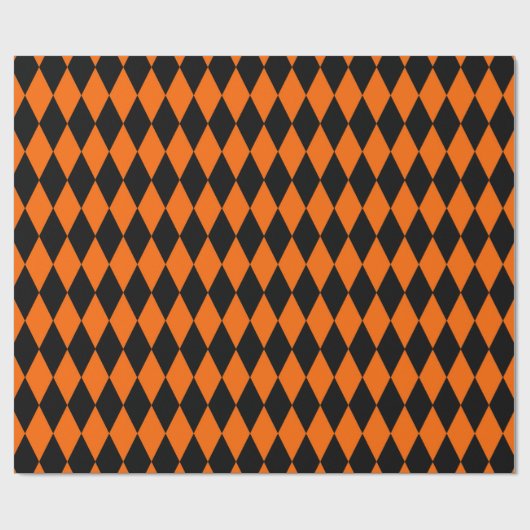 Orange Black Harlequin Diamonds Checkers Design  Geschenkpapier (Flach)