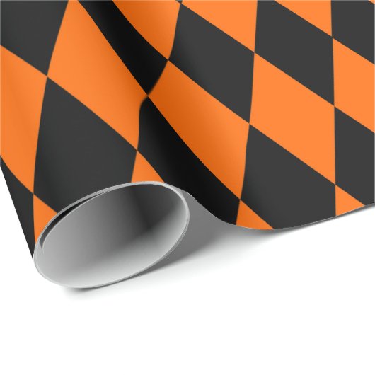 Orange Black Harlequin Diamonds Checkers Design  Geschenkpapier (Rolleneckpunkt)