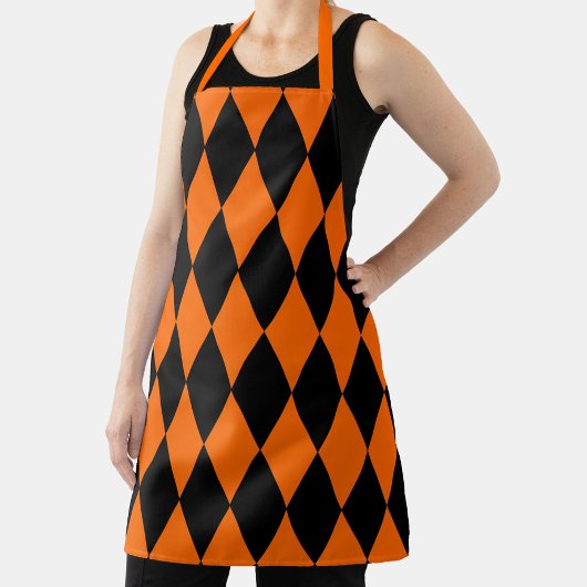 Orange Black Harlequin Diamonds Checkers Design  Schürze