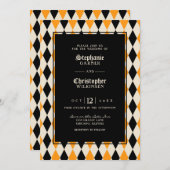 Orange Black Harlequin Halloween Hochzeit Einladung (Vorne/Hinten)