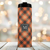 Orange Black Herbst Tartan Kariertes Muster Monogr Thermosbecher