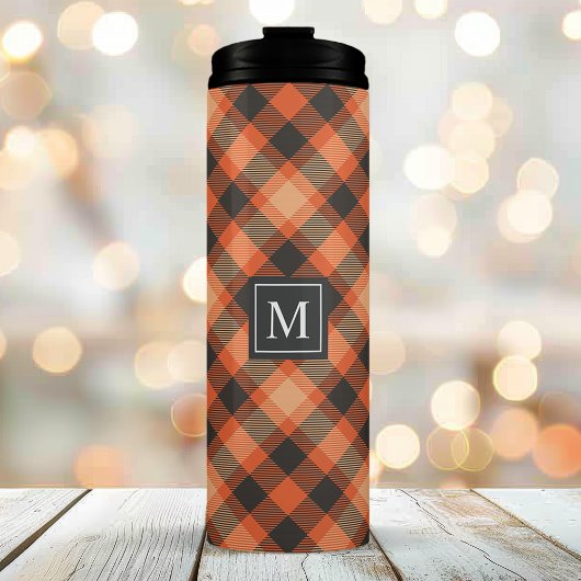 Orange Black Herbst Tartan Kariertes Muster Monogr Thermosbecher