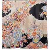 Orange Black Japanisch Kimono Blume Duschvorhang (Vorderseite)