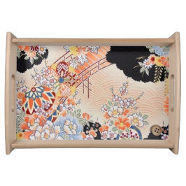 Orange Black Japanisch Kimono Blume Serviertablett