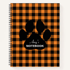 Orange Black Kariert Paw Print Notebook Journal Notizblock