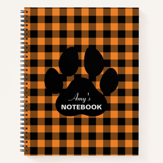 Orange Black Kariert Paw Print Notebook Journal Notizblock (Vorderseite)