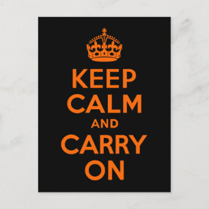 Orange Black Keep Calm and Carry On Postkarte