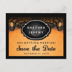 Orange & Black Lace Halloween Rett Date PostCard Ankündigungspostkarte