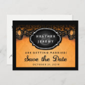 Orange & Black Lace Halloween Rett Date PostCard Ankündigungspostkarte (Vorne/Hinten)
