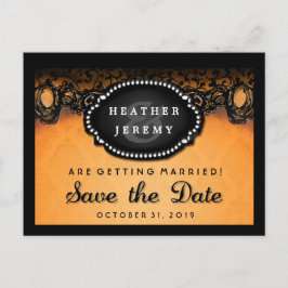 Orange & Black Lace Halloween Rett Date PostCard Ankündigungspostkarte