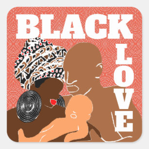 Orange Black Liebe Brown Liebe Black Family Quadratischer Aufkleber