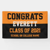 Orange & Black Minimalistisch Graduation Party Banner (Horizontal)