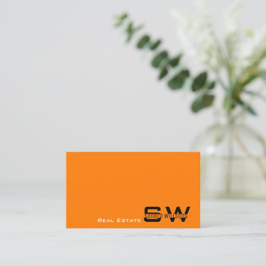 Orange Black Modern mit Monogram Simple Visitenkarte (Stehend Vorderseite)