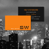 Orange Black Modern mit Monogram Simple Visitenkarte