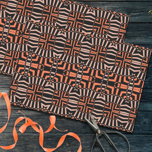 Orange & Black Mosaic Op Art Geometric Muster Seidenpapier
