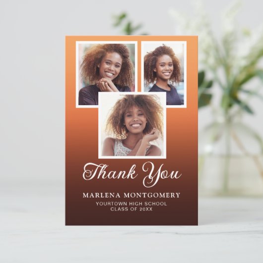 Orange Black Ombre Abschluss 4 Foto Vielen Dank Dankeskarte (Stehend Vorderseite)