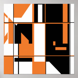 Orange Black on White Mosaic like Geometric Design Poster