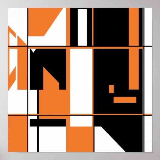 Orange Black on White Mosaic like Geometric Design Poster (Vorne)