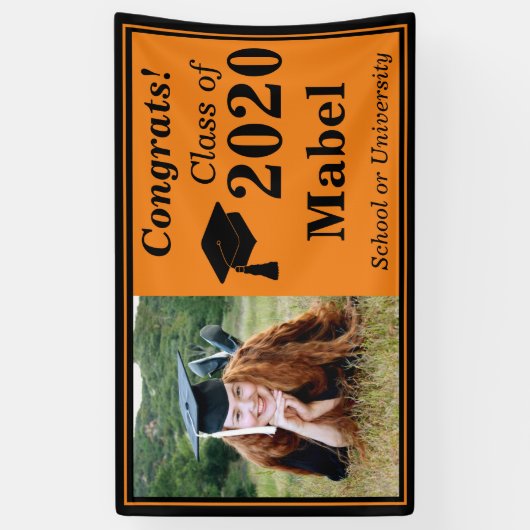 Orange Black One Foto Class of 2024 Abschluss Banner (Vertikal)