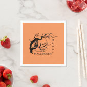 Orange & Black Owl Happy Halloween Paper Napkins Serviette (Beispiel)