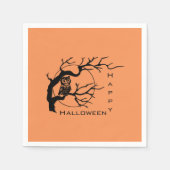 Orange & Black Owl Happy Halloween Paper Napkins Serviette (Vorderseite)