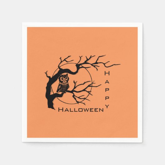 Orange & Black Owl Happy Halloween Paper Napkins Serviette (Vorderseite)